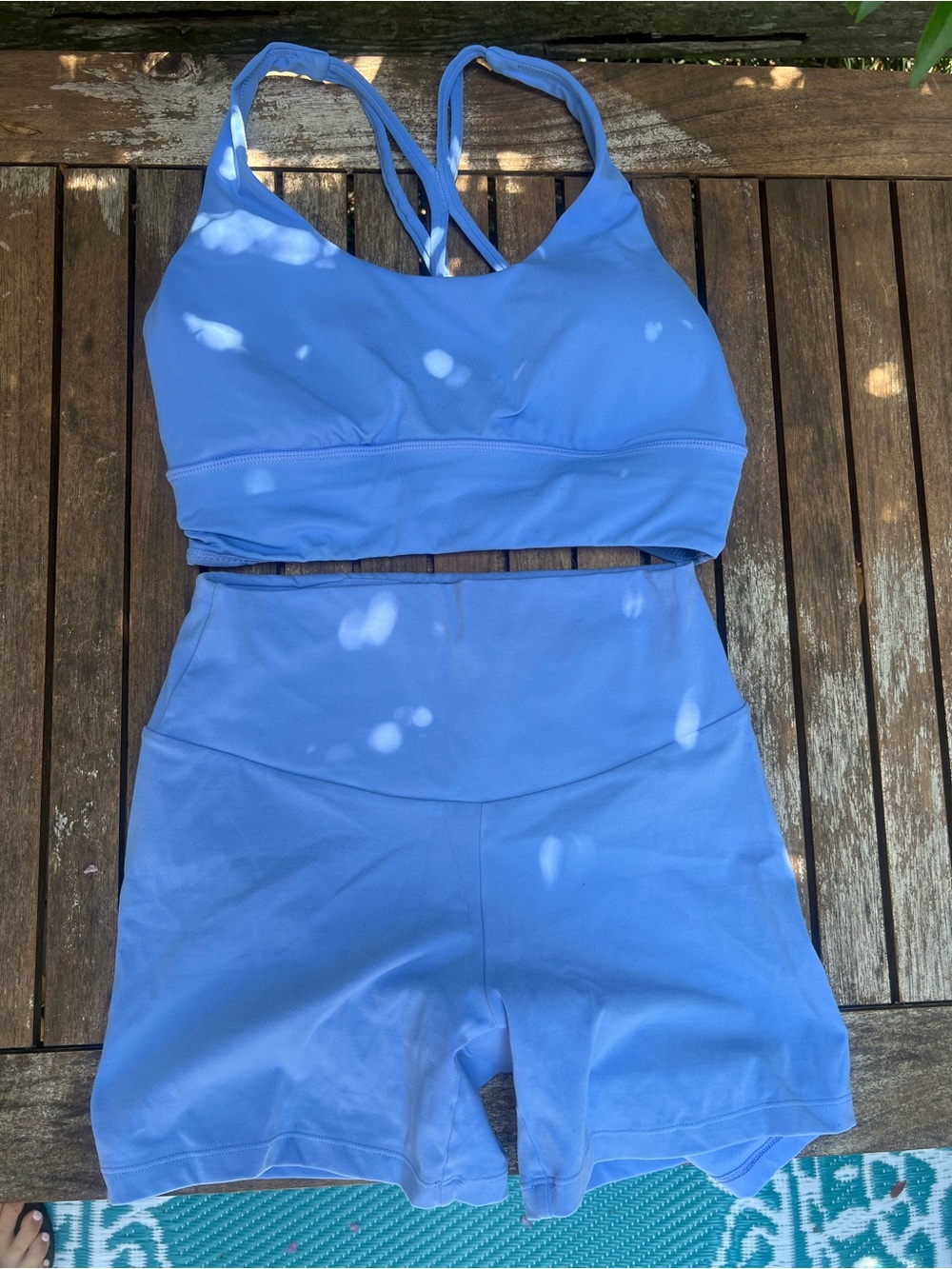 Oysho Periwinkle Blue Sports Bra & High-Waist Shorts Set